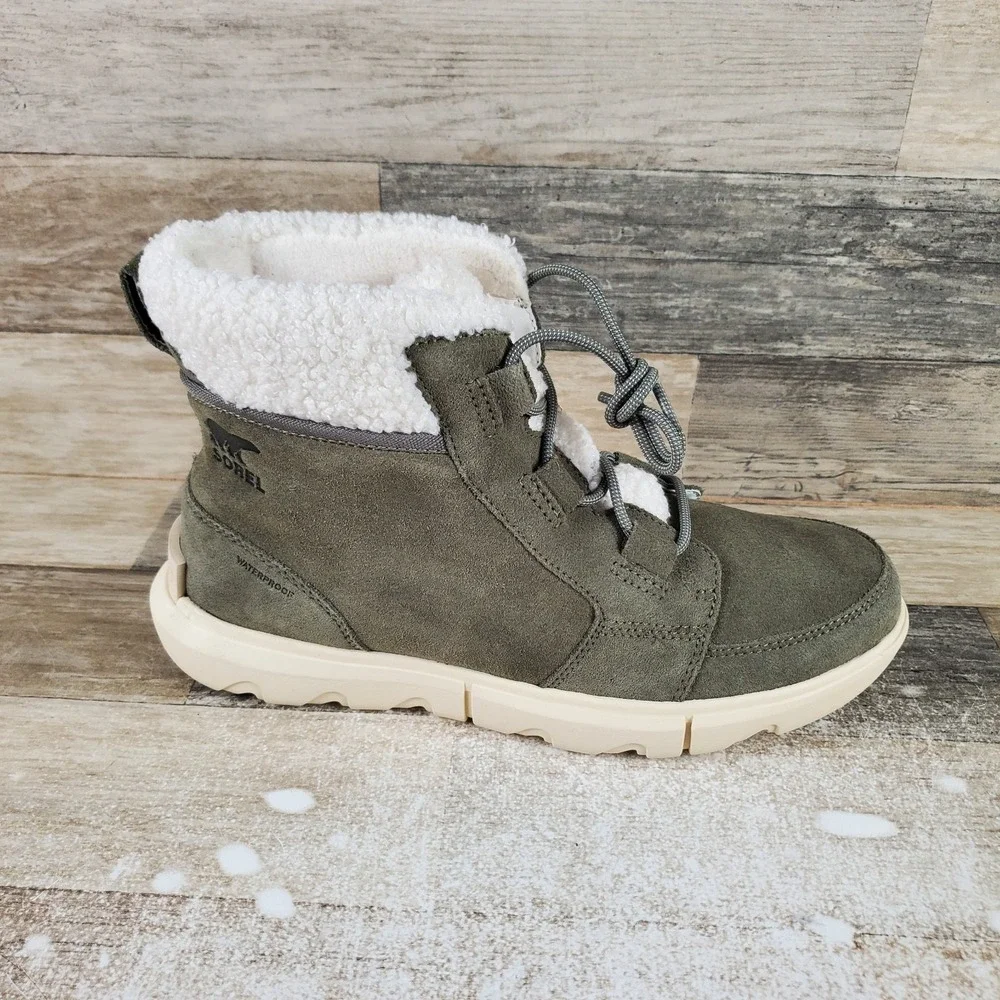 Sorel Explorer Next Carnival Womens Snow Boots Sz 10 Stone Green Lace Up Mid Top